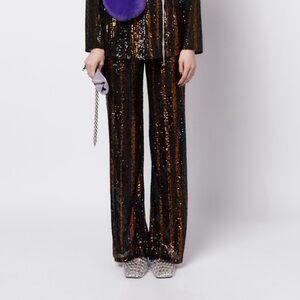 Zara The Abbey Striped Sequin Pants in Copper / Orange and Black
